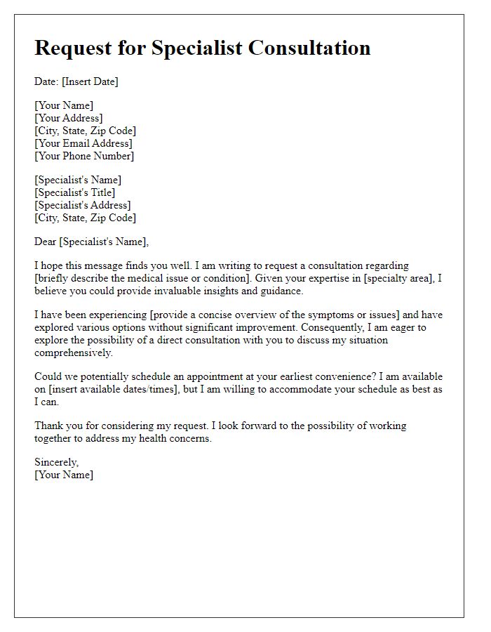 Letter template of soliciting specialist consultation without intermediary referral