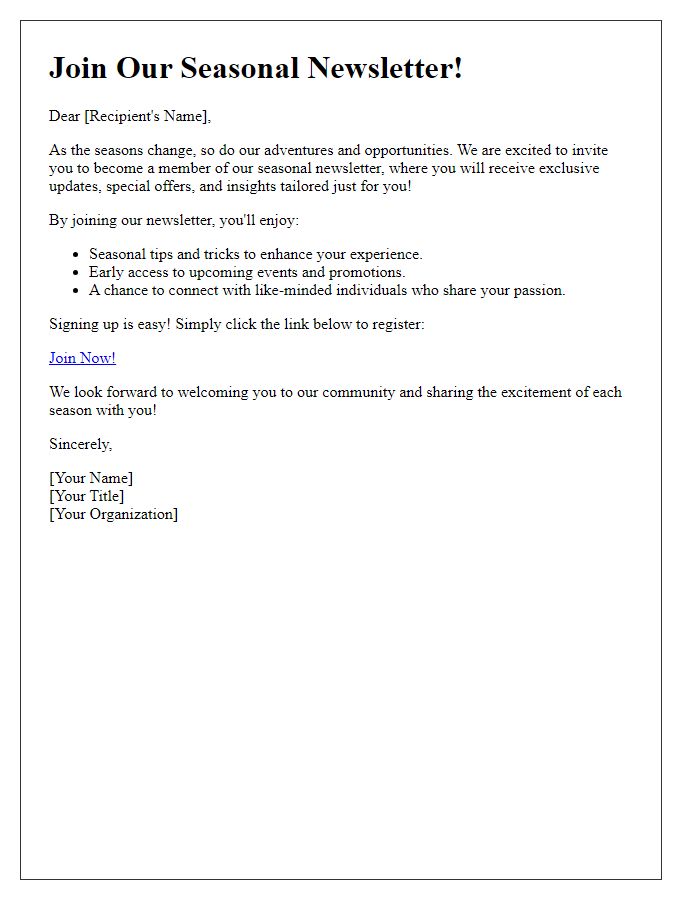 Letter template of seasonal newsletter membership request