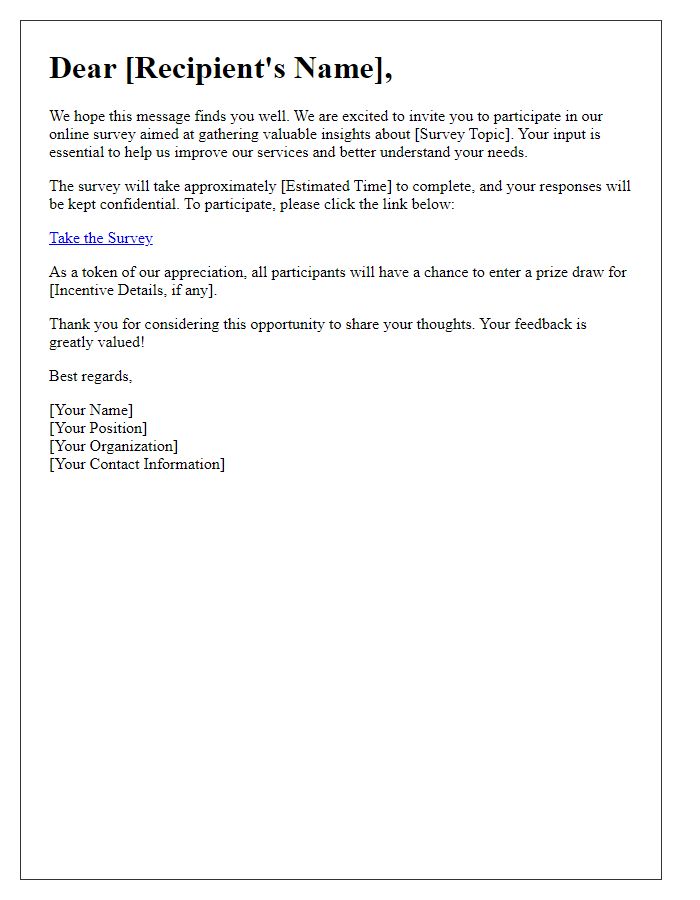 Letter template of online survey engagement request.