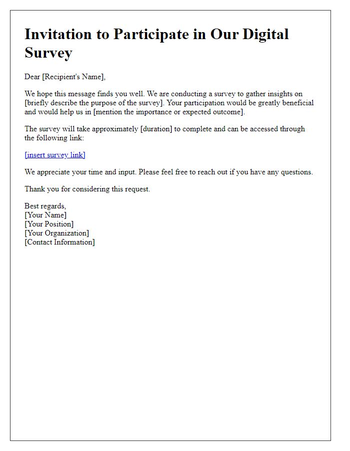 Letter template of participation invitation for a digital survey.