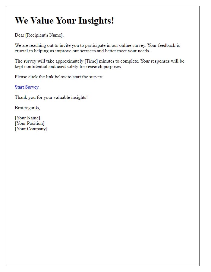 Letter template of survey invitation seeking your valuable insights online.