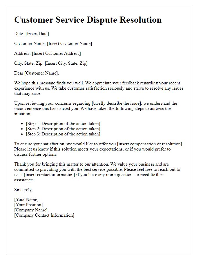 Letter template of handling customer service disputes