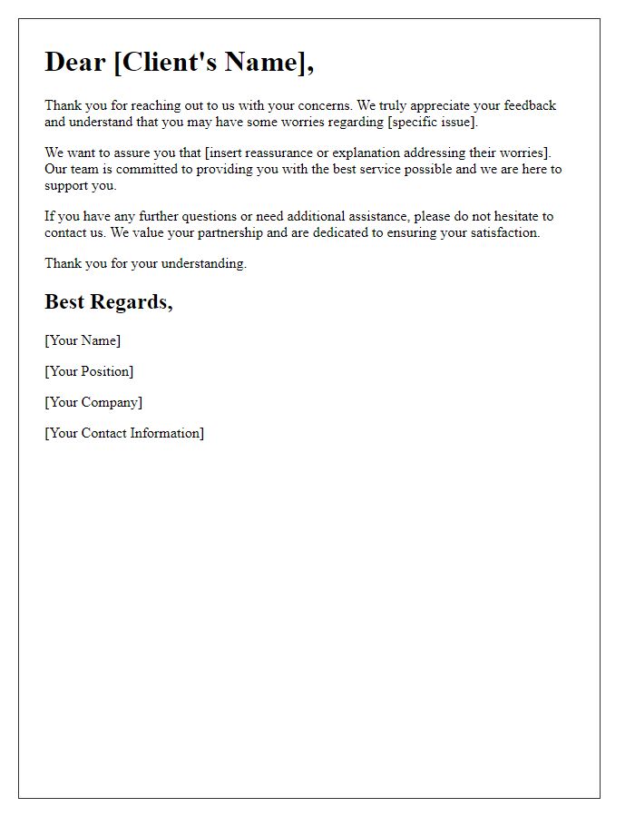 Letter template of replying to client worries