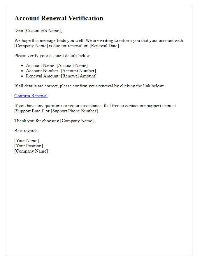 Letter template of account renewal verification