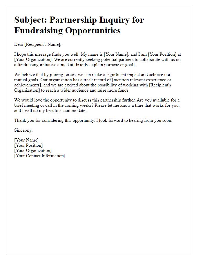 Letter template of fundraising partnership inquiry