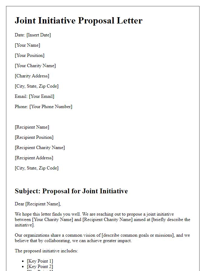 Letter template of joint initiative proposal for charities