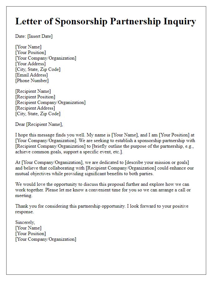 Letter template of sponsorship partnership inquiry