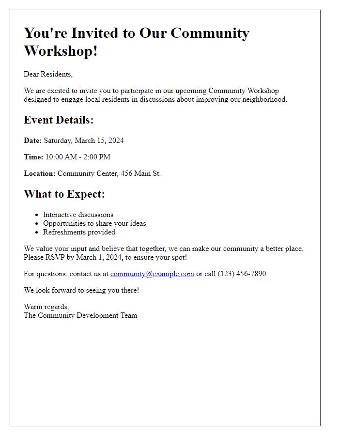 Letter template of Community Workshop Invitation for Local Residents