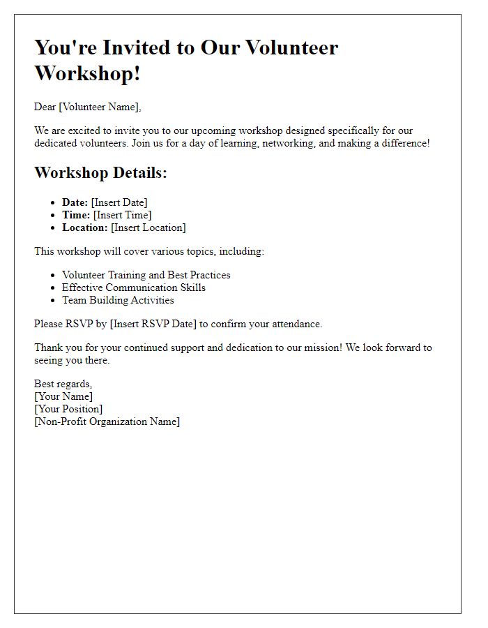 Letter template of Non-Profit Workshop Invitation for Volunteers