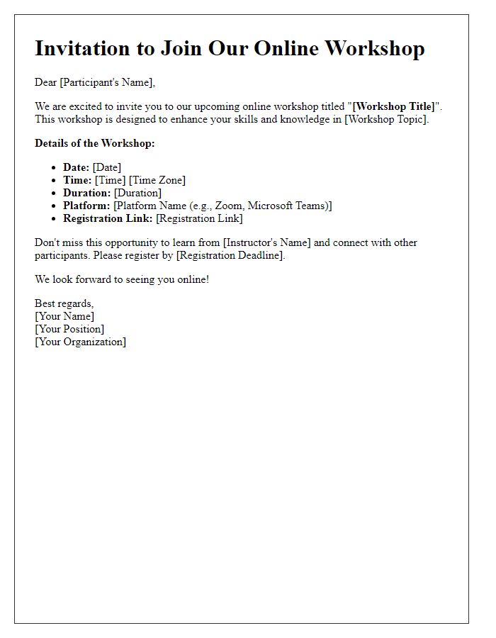 Letter template of Online Workshop Invitation for Remote Participants