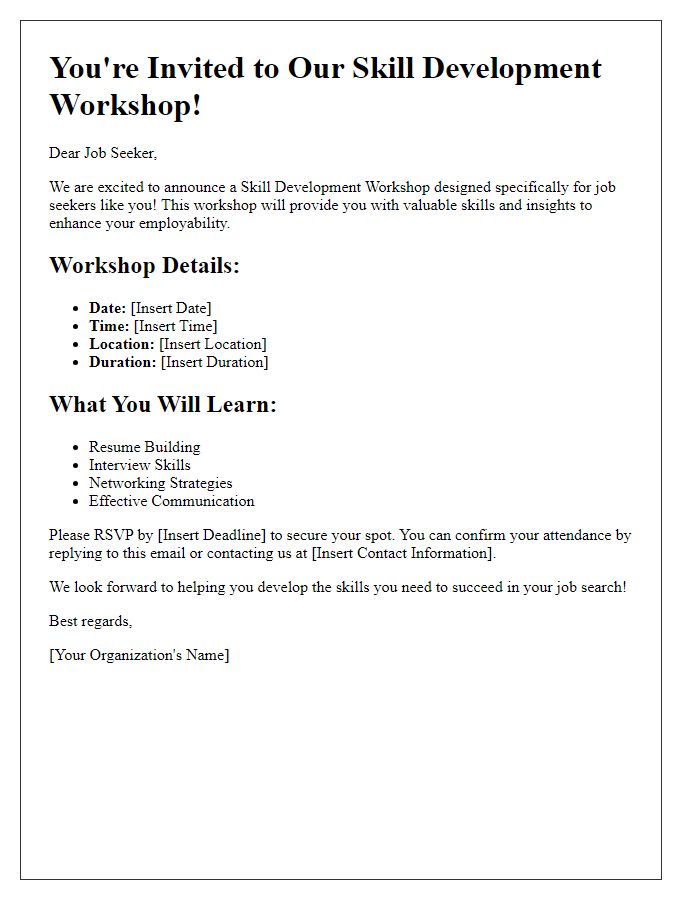 Letter template of Skill Development Workshop Invitation for Job Seekers