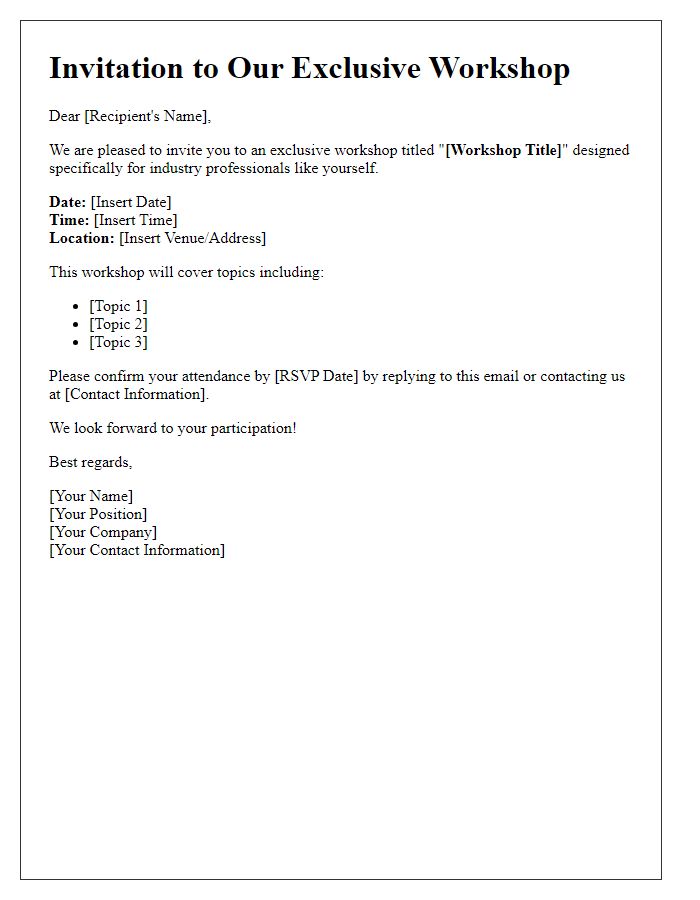 Letter template of Workshop Invitation for Industry Professionals