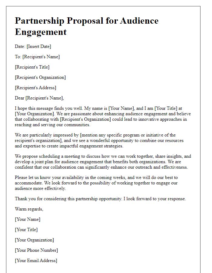 Letter template of audience engagement partnership