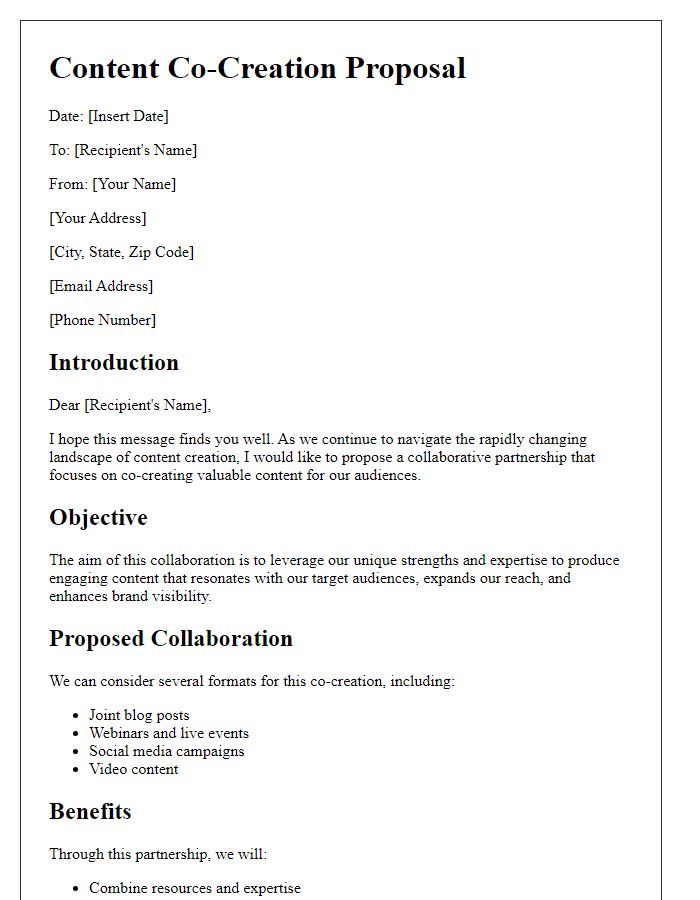 Letter template of content co-creation proposal