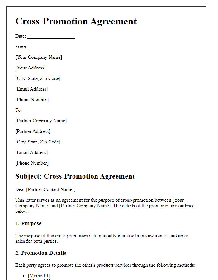 Letter template of cross-promotion agreement