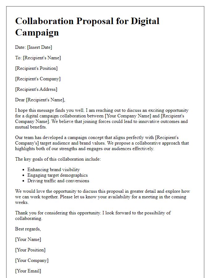 Letter template of digital campaign collaboration