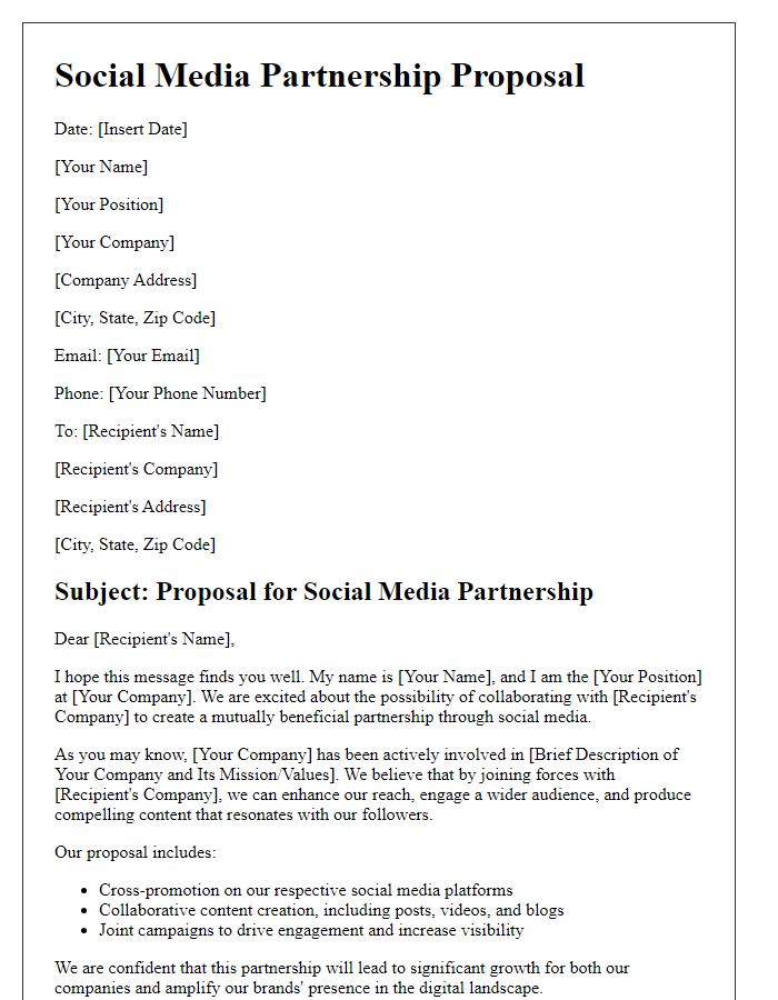 Letter template of social media partnership proposal