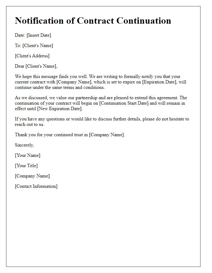 Letter template of Notification for Client Contract Continuation