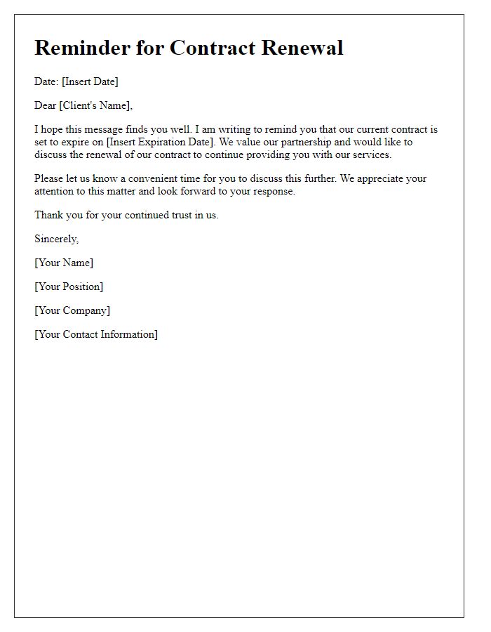 Letter template of Reminder for Contract Renewal with Client