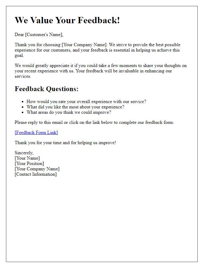 Letter template of feedback solicitation for customer experience