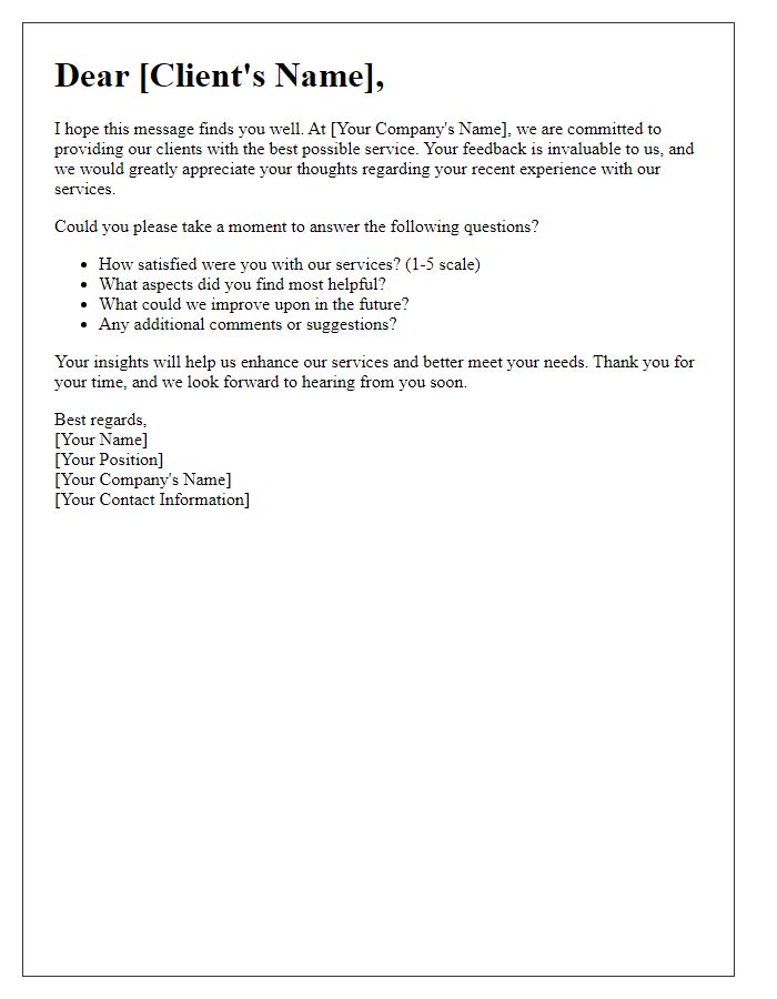 Letter template of inquiry for client feedback on our services