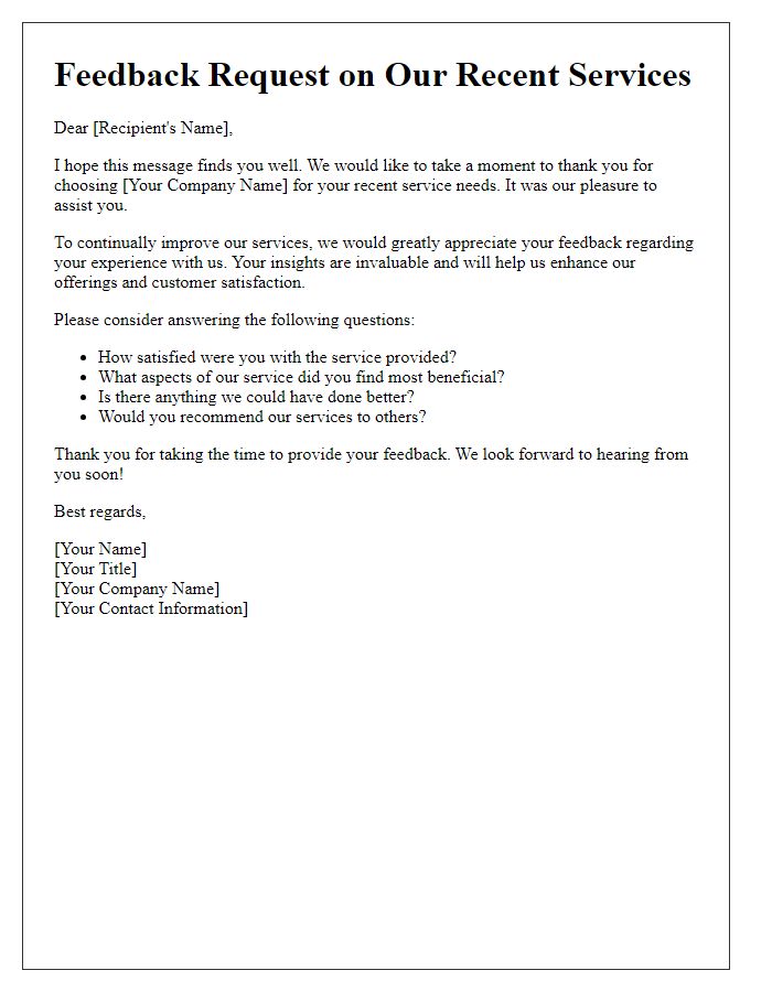 Letter template of seeking feedback on recent services rendered