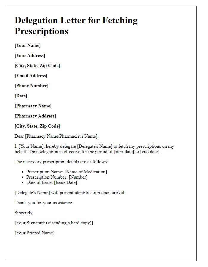 Letter template of delegation for fetching prescriptions