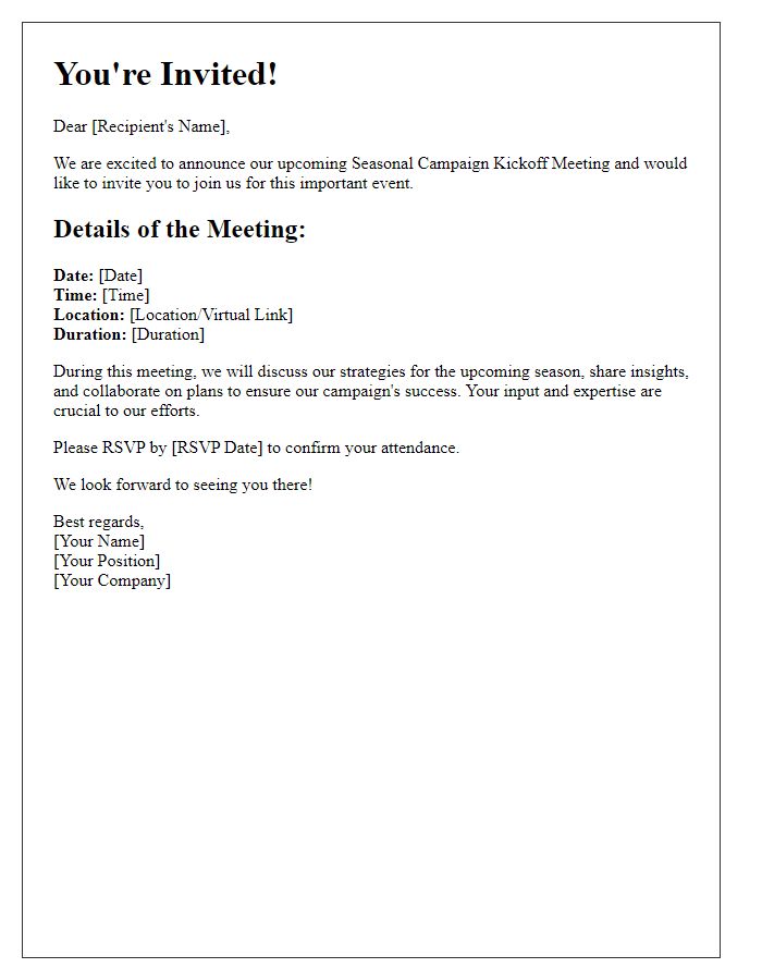 Letter template of invitation for seasonal campaign kickoff meeting