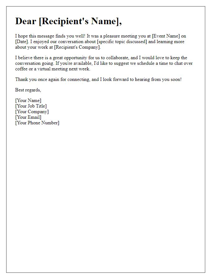 Letter template of networking follow-up after the event