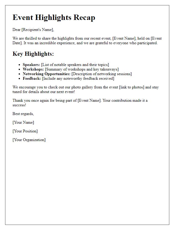Letter template of sharing event highlights