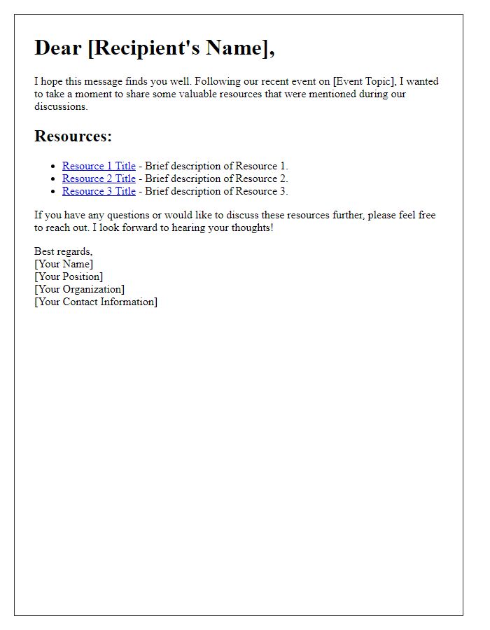 Letter template of sharing resources mentioned at the event