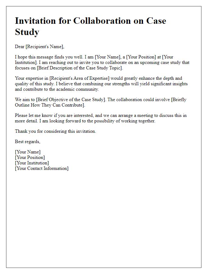 Letter template of case study collaboration invitation for academic peers.