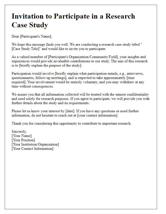 Letter template of case study participation invitation for researchers.