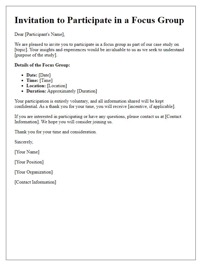 Letter template of case study participation notice for focus groups.