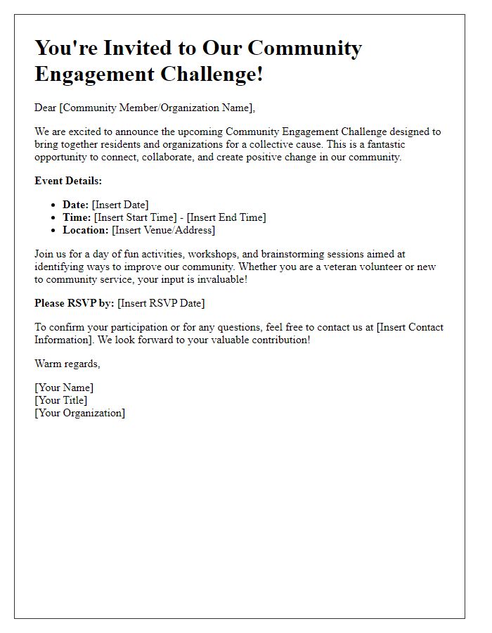 Letter template of community engagement challenge invitation