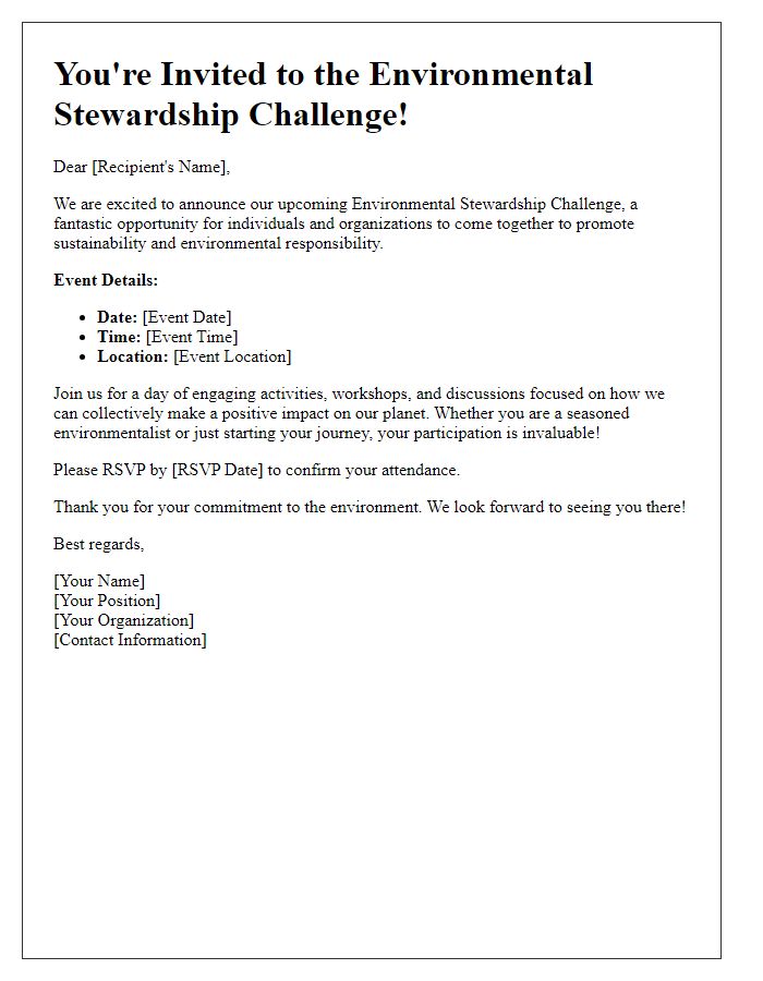 Letter template of environmental stewardship challenge invitation