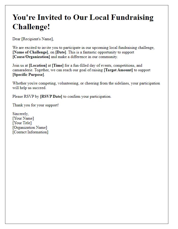 Letter template of local fundraising challenge invitation