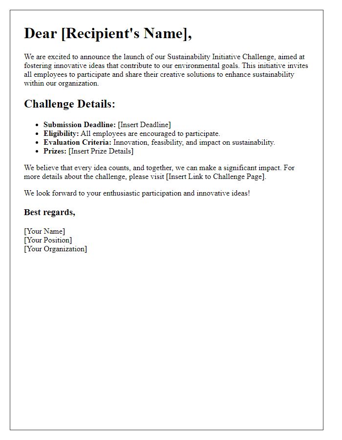 Letter template of sustainability initiative challenge launch