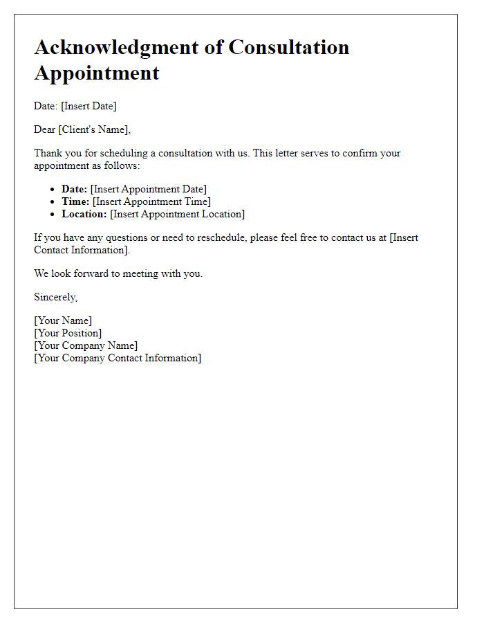 Letter template of Acknowledgment of Consultation Appointment