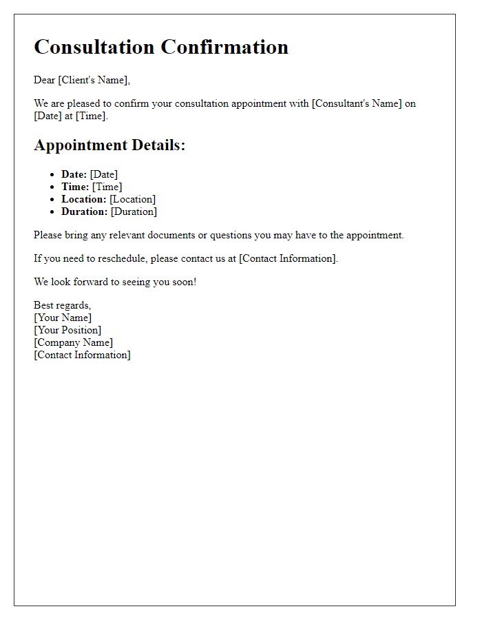Letter template of Consultation Confirmation and Details