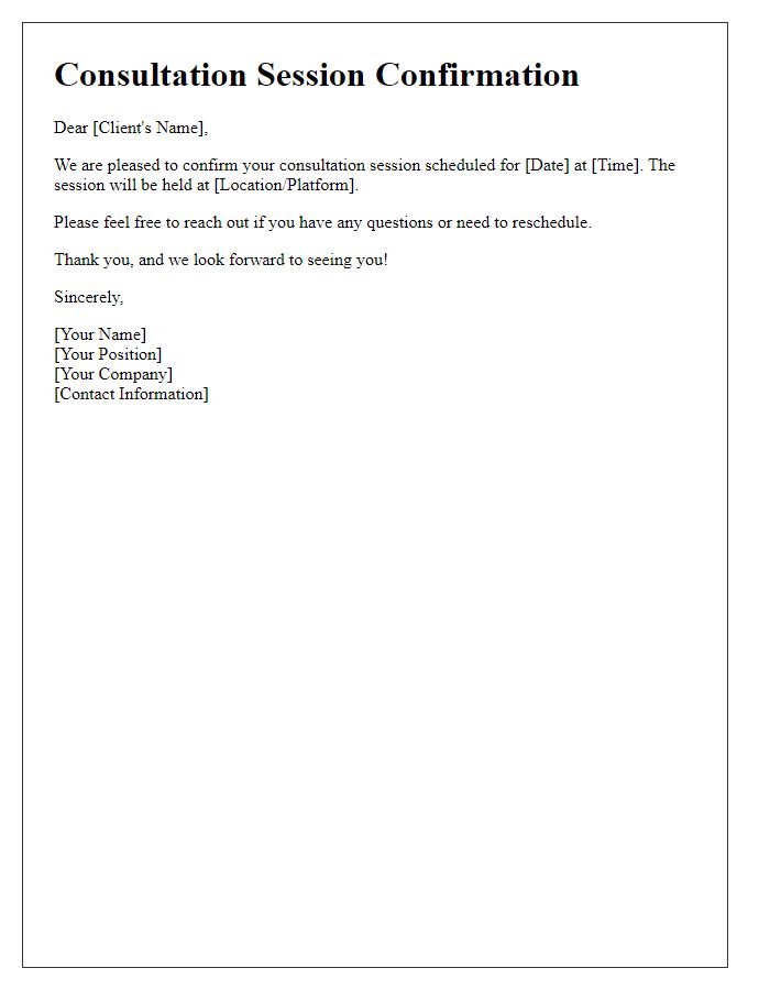 Letter template of Consultation Session Confirmation