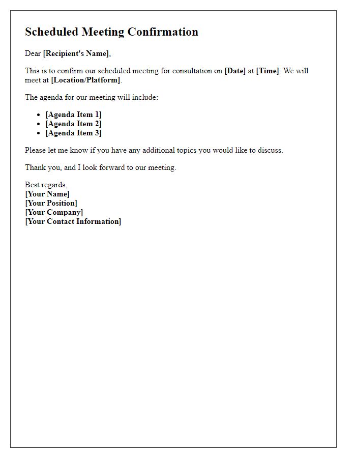 Letter template of Scheduled Meeting Confirmation for Consultation