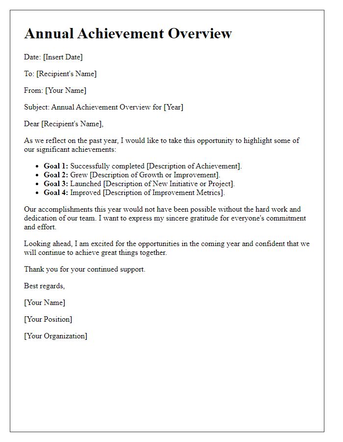 Letter template of annual achievement overview