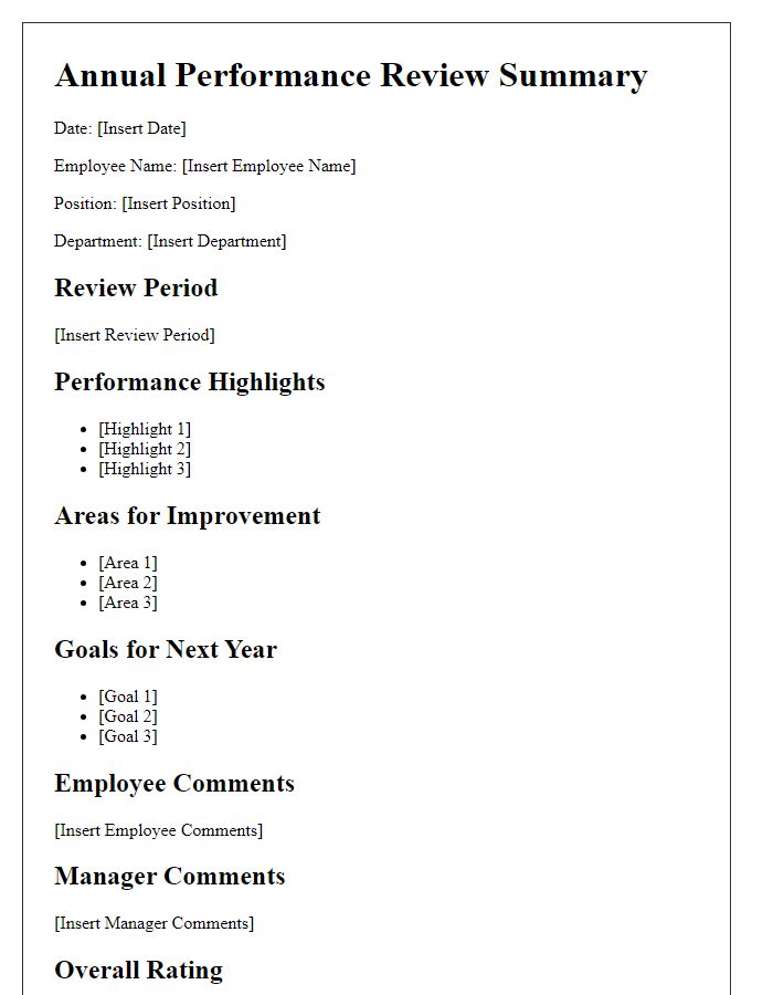 Letter template of annual performance review summary