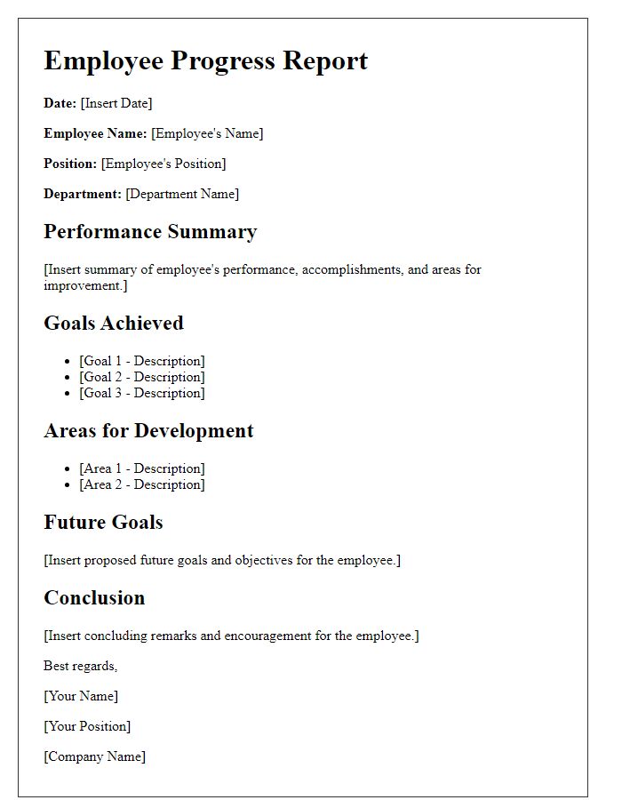 Letter template of employee progress report