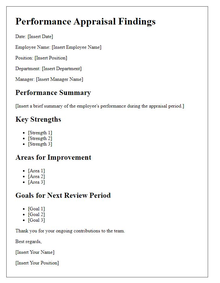 Letter template of performance appraisal findings