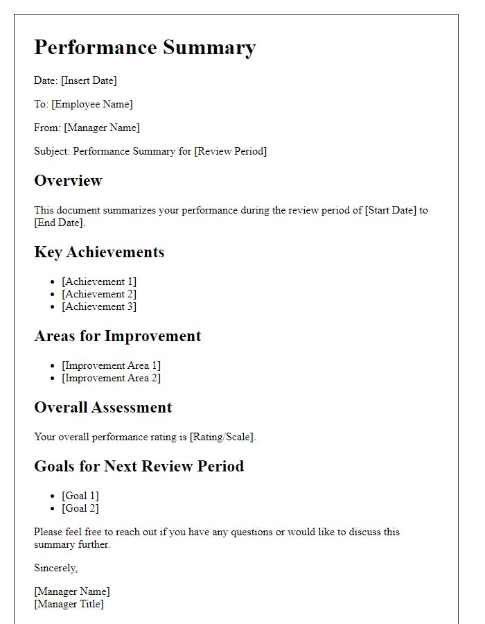 Letter template of performance summary document