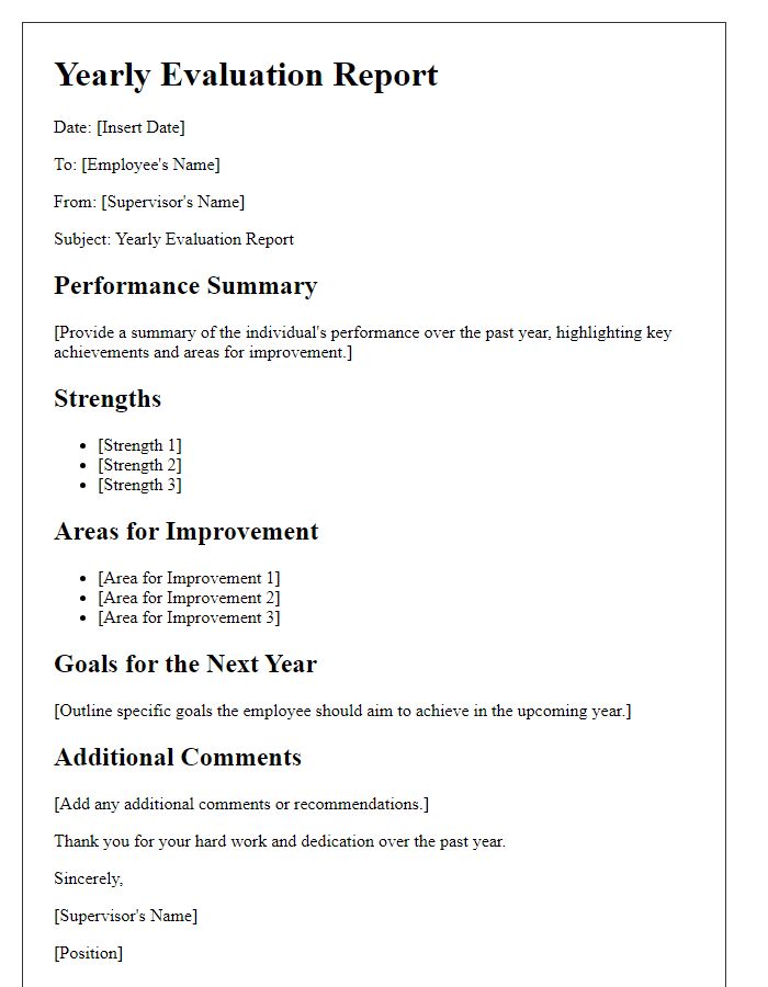 Letter template of yearly evaluation report