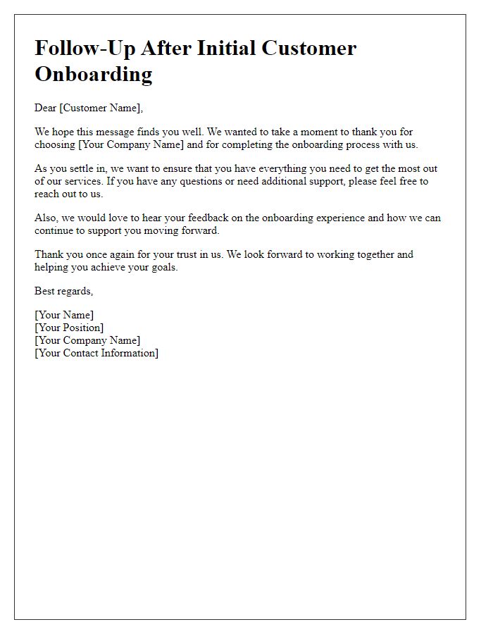 Letter template of follow-up after initial customer onboarding