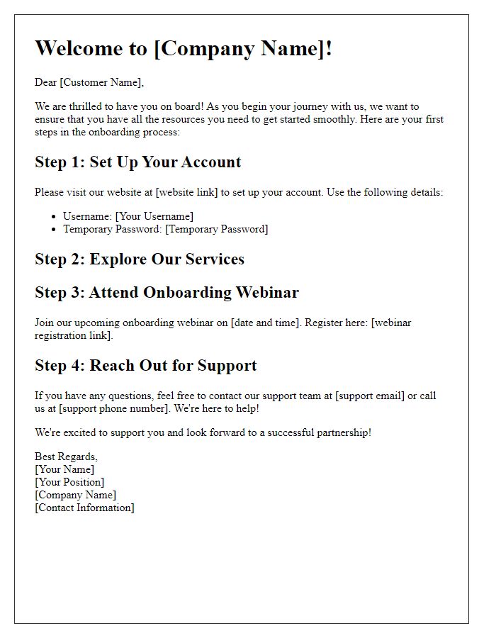 Letter template of guidance for first steps in customer onboarding